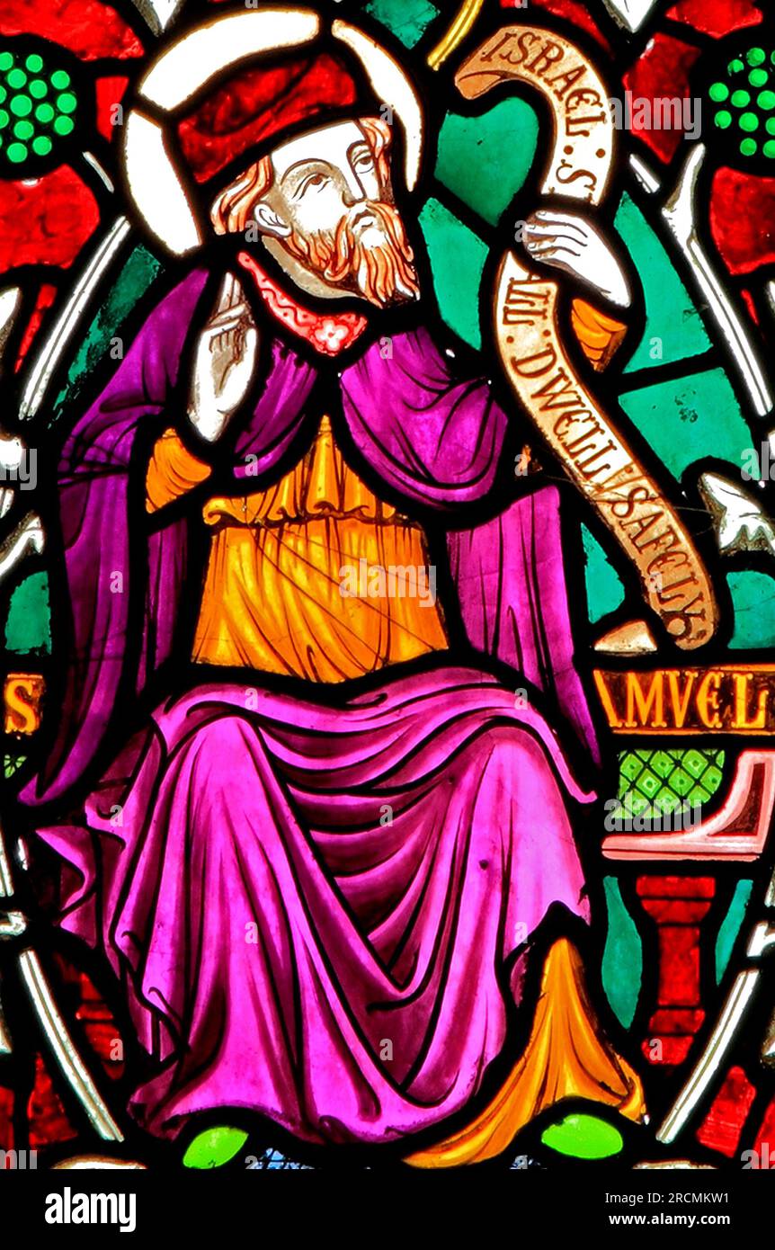 Samuel, Biblical Prophet, Old Testament, stained glass window, by Frederick Preedy, Old Hunstanton church, Norfolk, England Stock Photo
