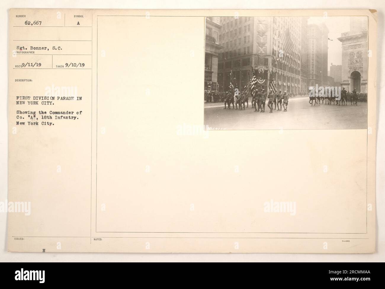 Soldier from the First Division leading a parade in New York City. The ...