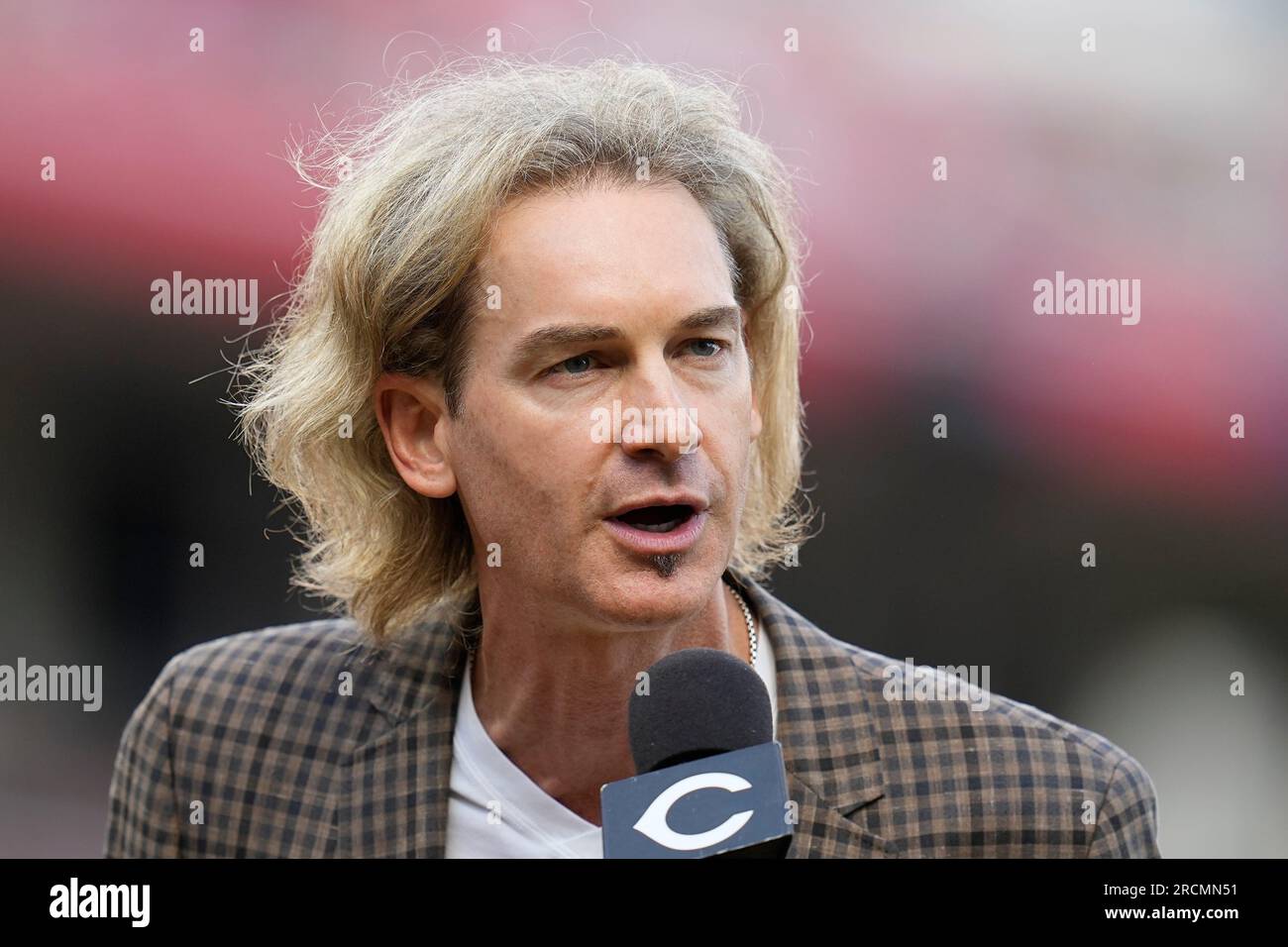Former Cincinnati Reds player Bronson Arroyo speaks during the Reds Hall of  Fame Induction Ceremony before a baseball game between the Reds and the  Milwaukee Brewers, Saturday, July 15, 2023, in Cincinnati. (