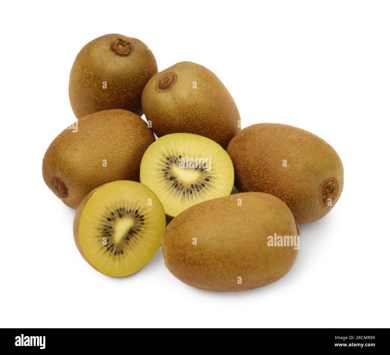 Whole and cut ripe yellow kiwis on white background Stock Photo Alamy