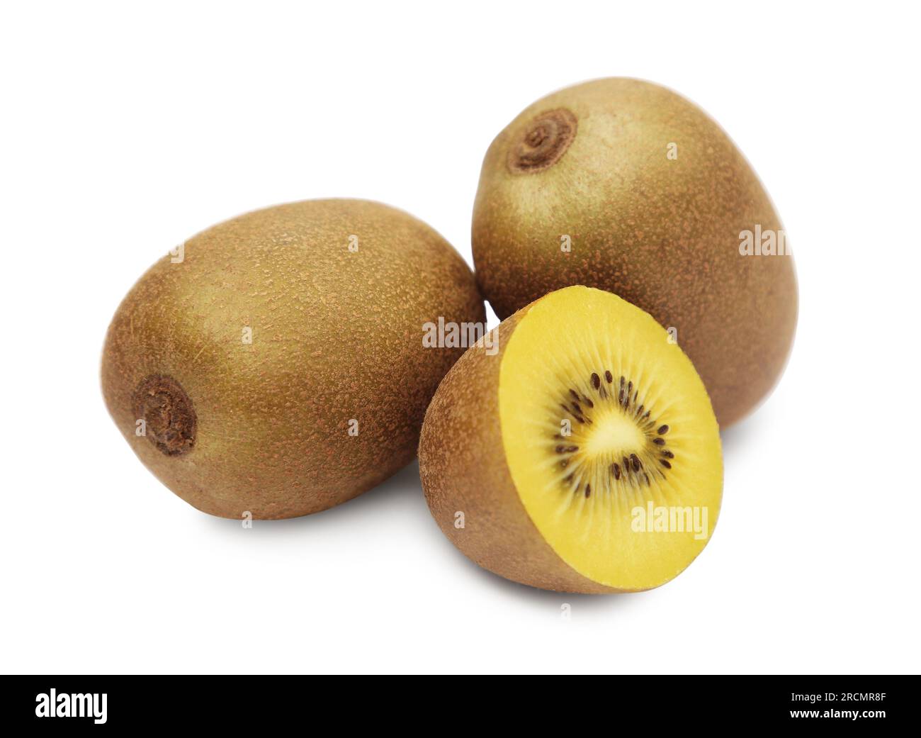 Whole and cut ripe yellow kiwis on white background Stock Photo - Alamy