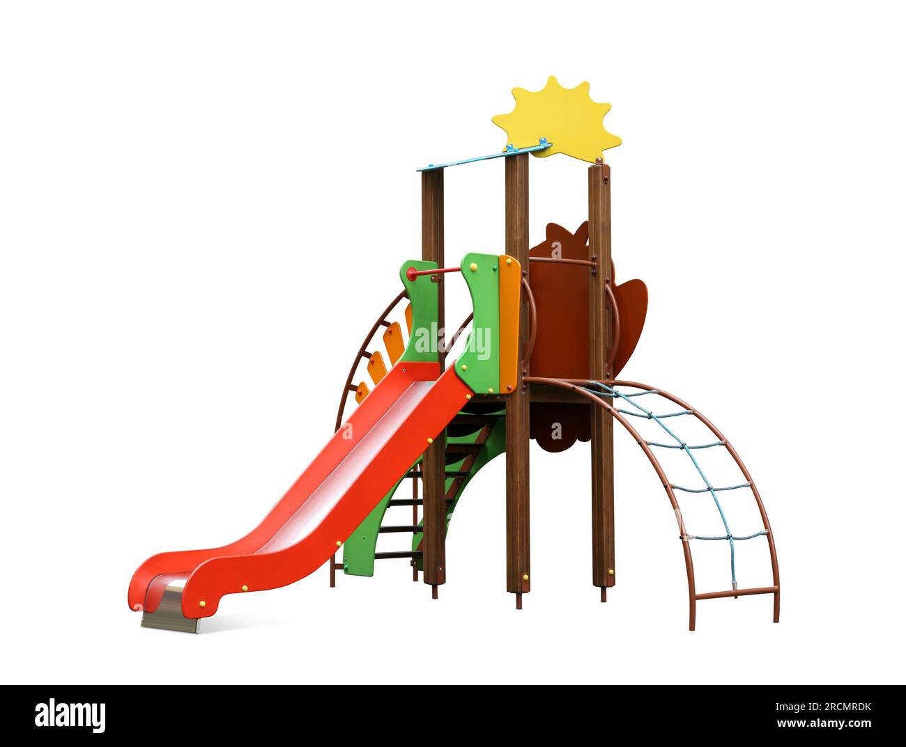 Colorful outdoor playset isolated on white. Modern playground equipment