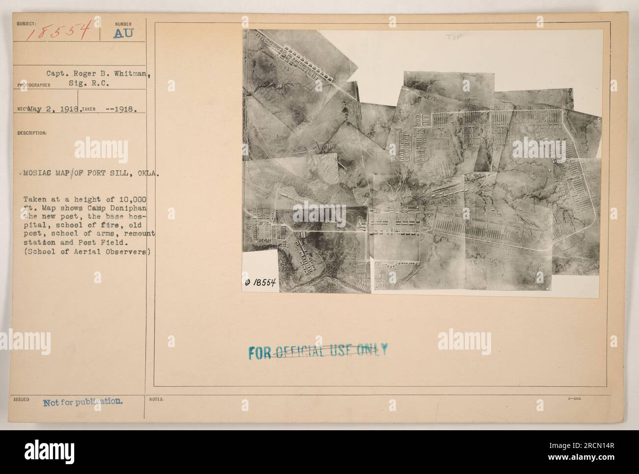Mosaic map of fort sill oklahoma taken in 1918 at a height of 10 000