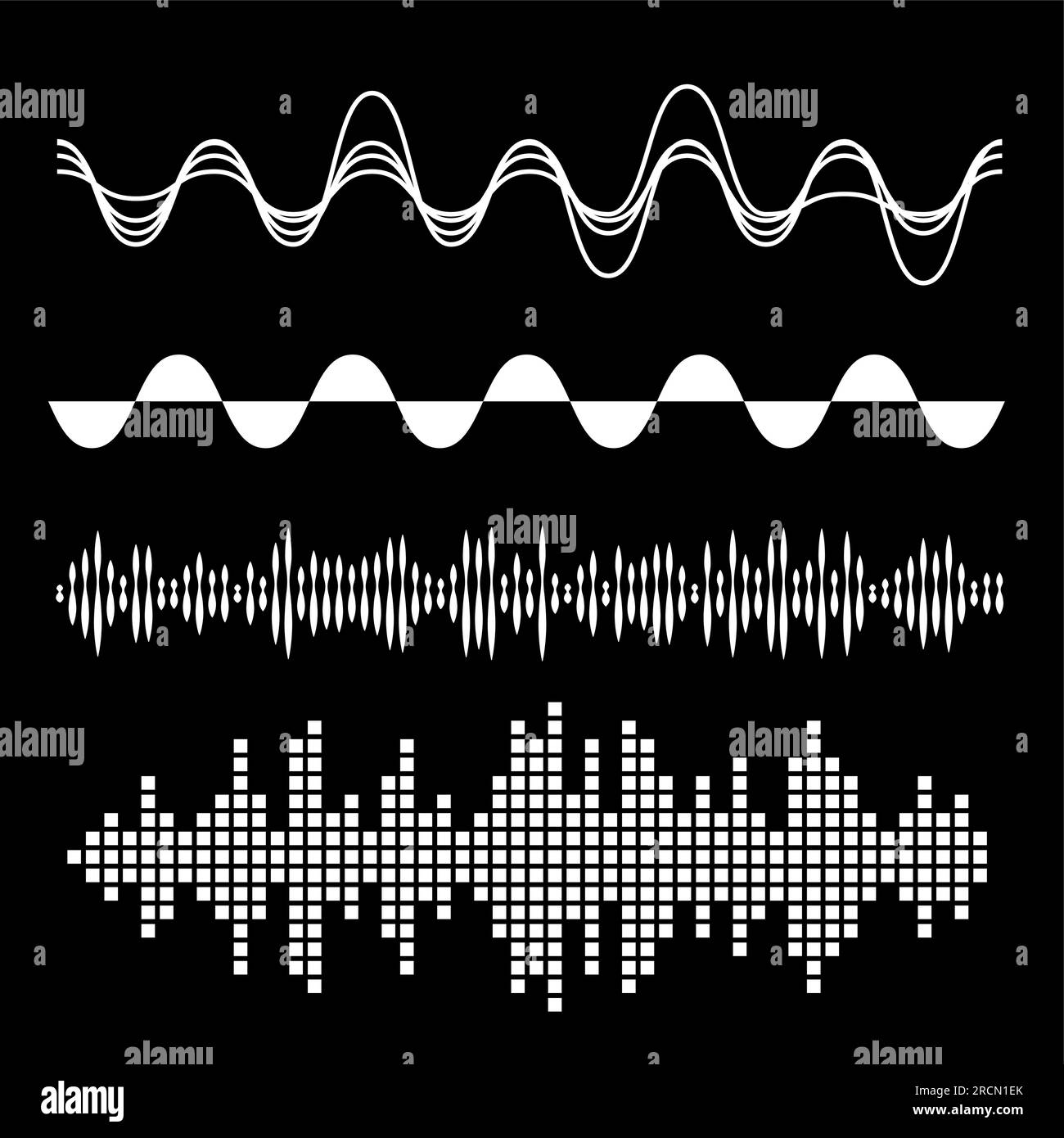 Abstract Digital Equalizers Set for Music App on Black Background Stock