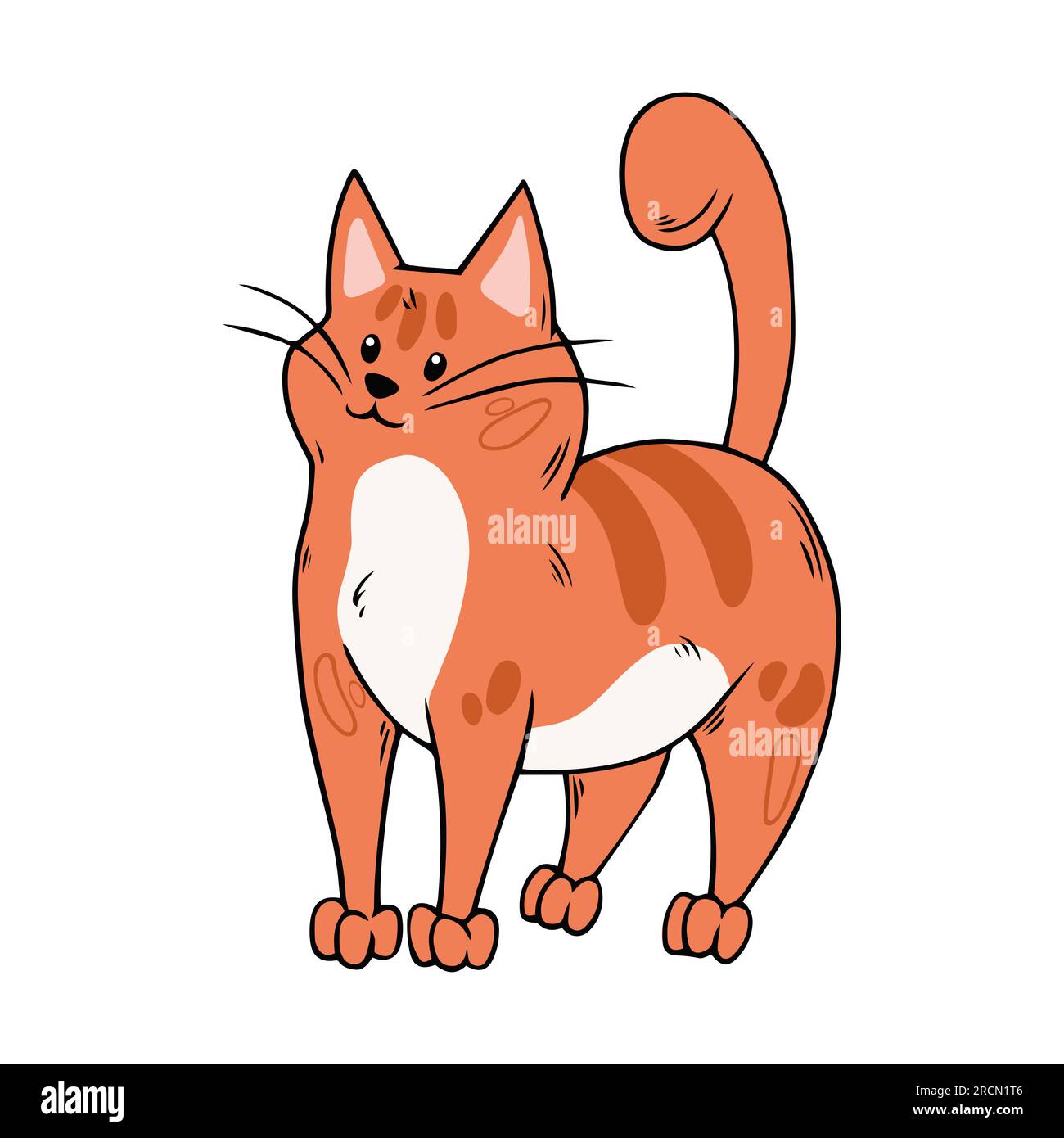 Red Cat cute funny character in doodle cartoon style. Ginger