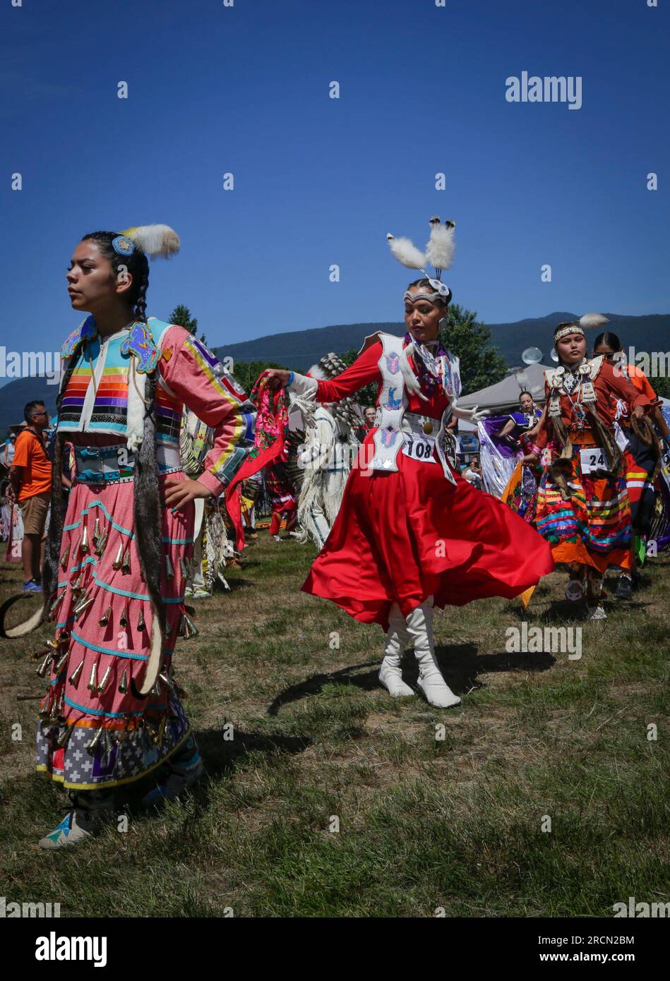 Vancouver, Canada. 15th July, 2023. Dancers dressed in indigenous