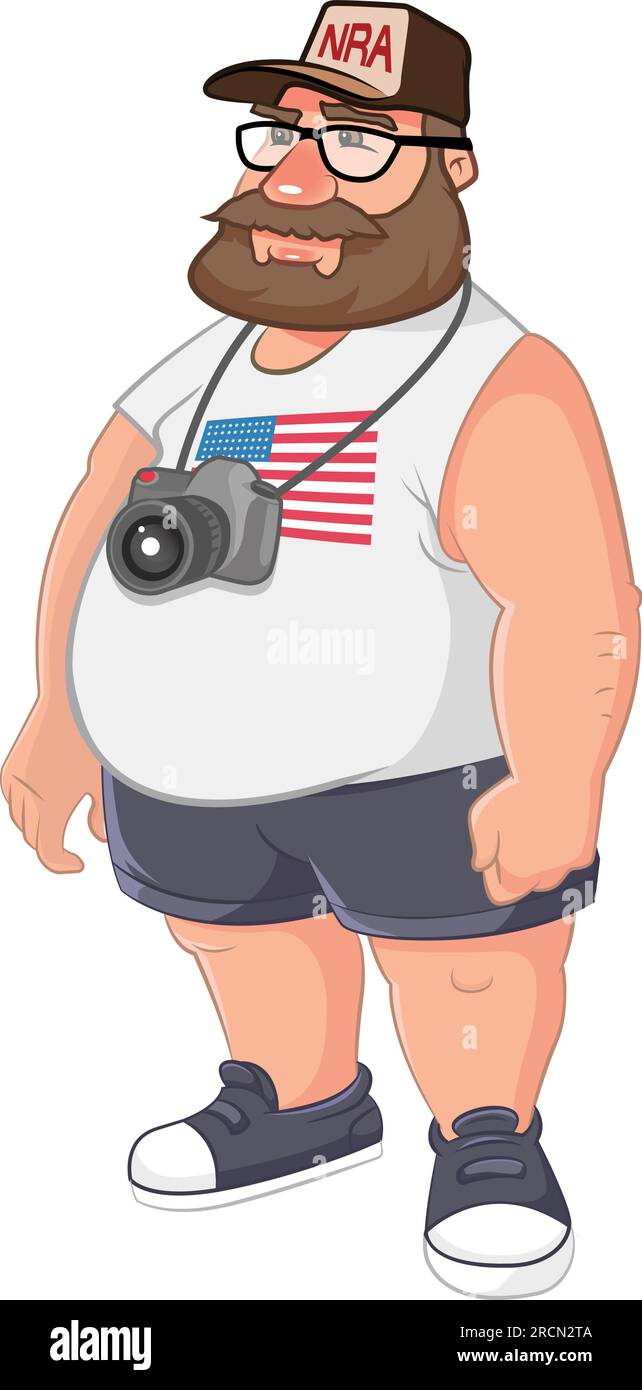 cartoon vector illustration of a fat American tourist Stock Vector