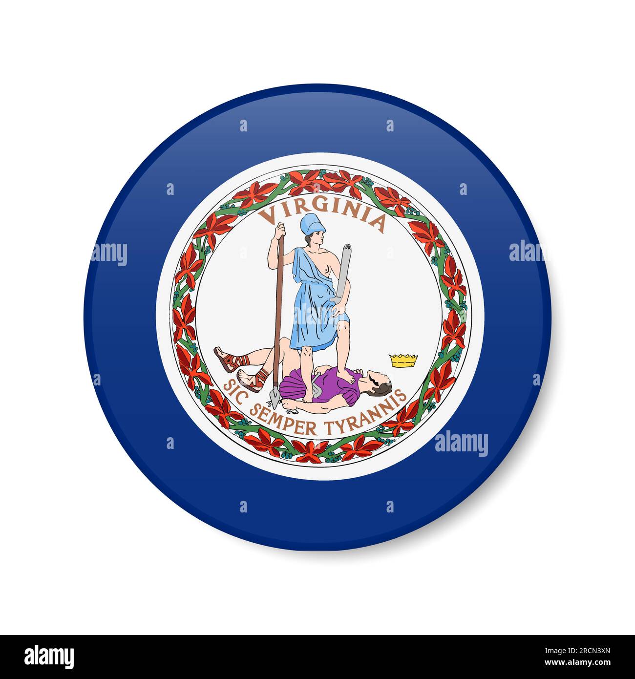Virginia flag circle button icon, US state round badge with shadow. 3D ...