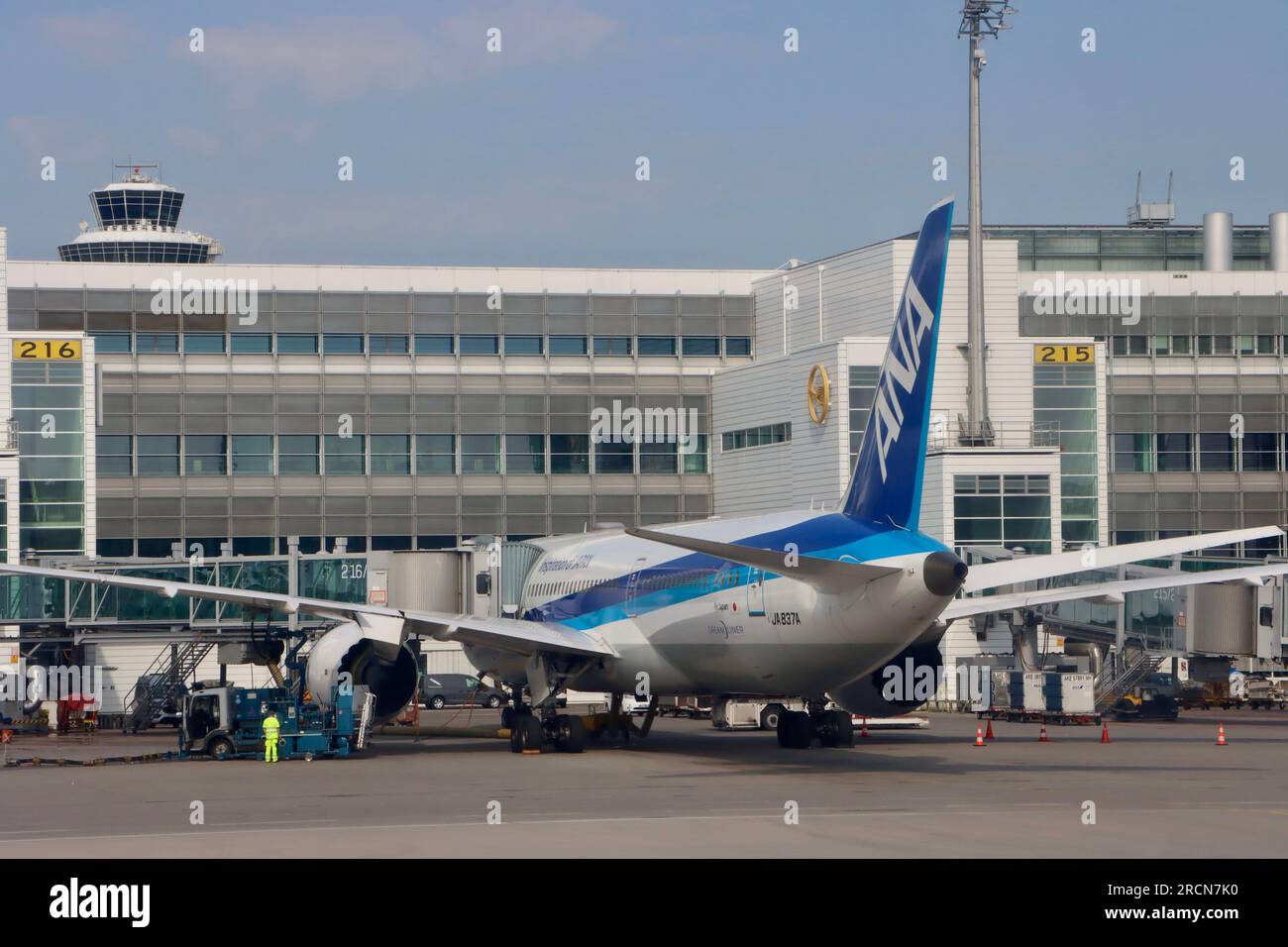 ANA plane at gate at Munich Franz Josef Strauss Airport in Germany Stock Photo