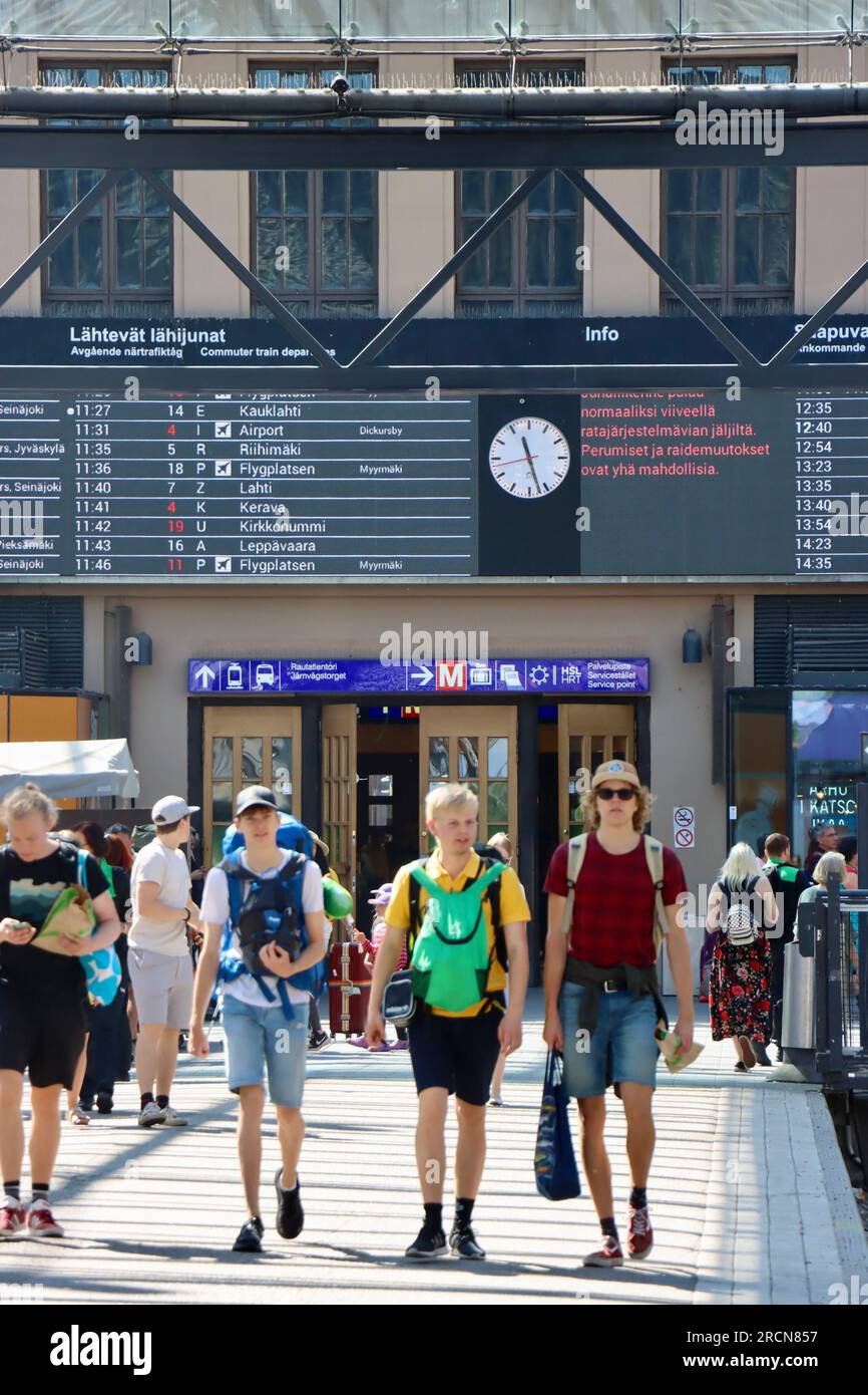 Passengers at Helsinki main railway station, summer 2023 Stock Photo