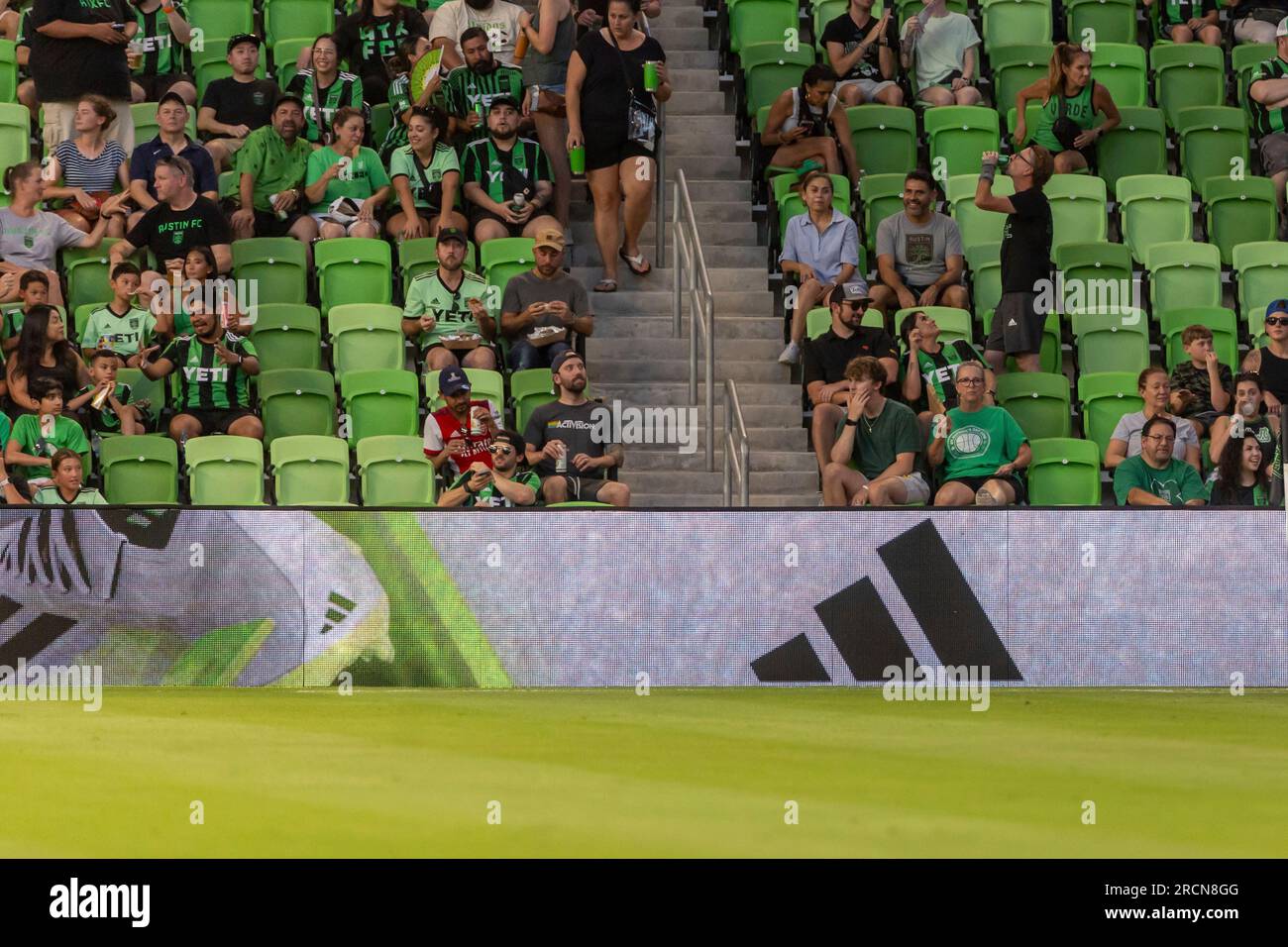 AUSTIN, TX - JULY 15: an Adidas sign on display before the MLS match  between Austin FC and Sporting Kansas City on July 15, 2023, at Q2 Stadium  in Austin, TX. (Photo