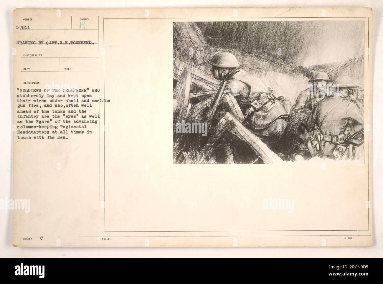 This photograph depicts soldiers of the telephone, who bravely