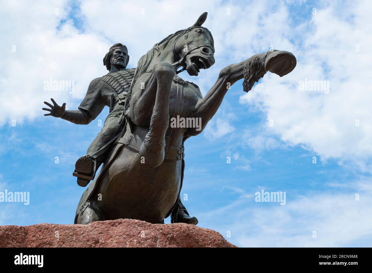 RYAZAN, RUSSIA - JUNE 16, 2023: Monument to Evpatiy Kolovrat (legendary Russian warrior, hero of Ryazan folk legend of the 13th century) close-up Stock Photo