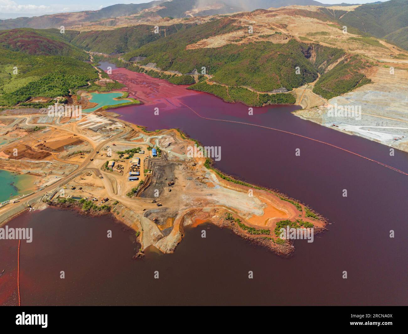 Extraction of nickel open pit. Quarry and polluted lake. Mindanao