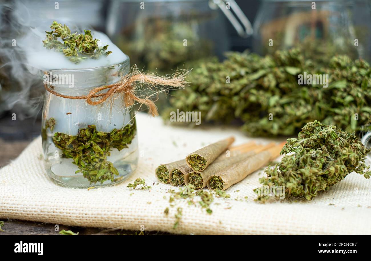 PreRolled cones for smoking cannabis with cannabis indica in a clear