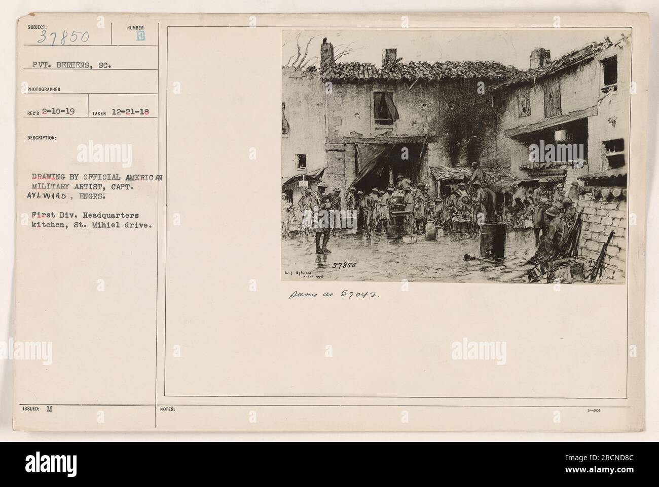 First Issued Drawing Soldier and artist with drawing in First Div. Headquarters kitchen ...
