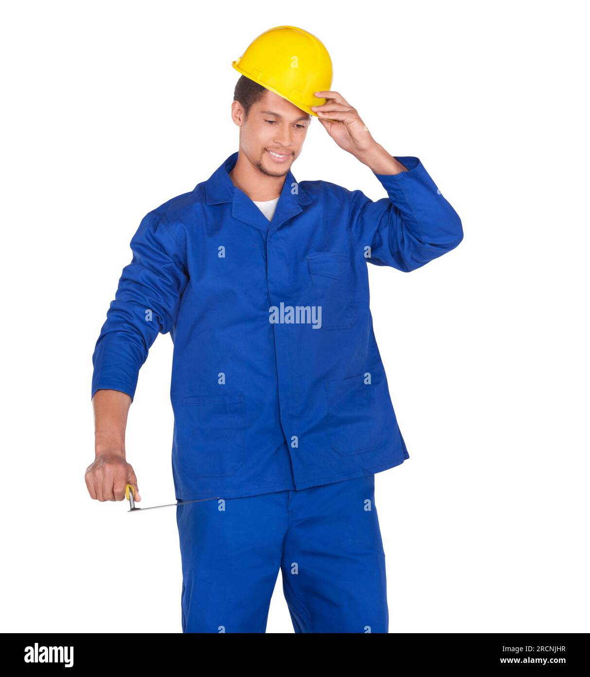 African Construction Worker In Workwear Wearing A Hardhat Holding A Brick Trowel Isolated On 2829