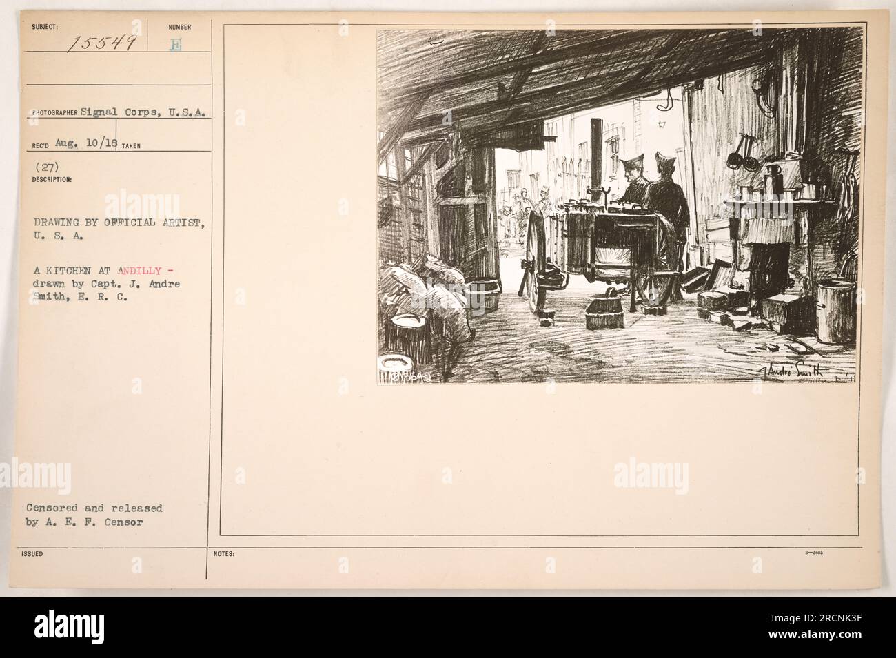 Smith, a captain in the E.R.C., drew this image of a kitchen at Andilly ...