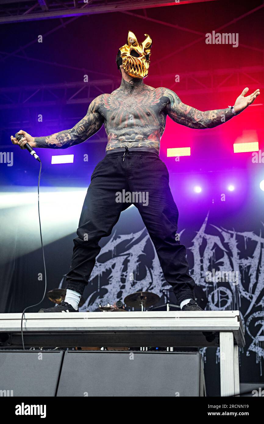 Aleksandr "Alex Terrible" Shikolai of Slaughter to Prevail performs at Inkcarceration Music and