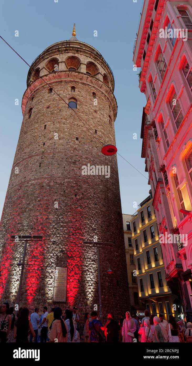 Galata Tower on a summers night in Istanbul, Turkey Stock Photo - Alamy
