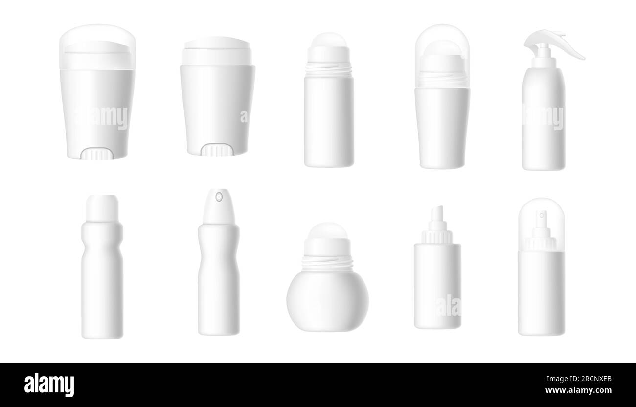 Set of blank template of roll on antiperspirant deodorant plastic