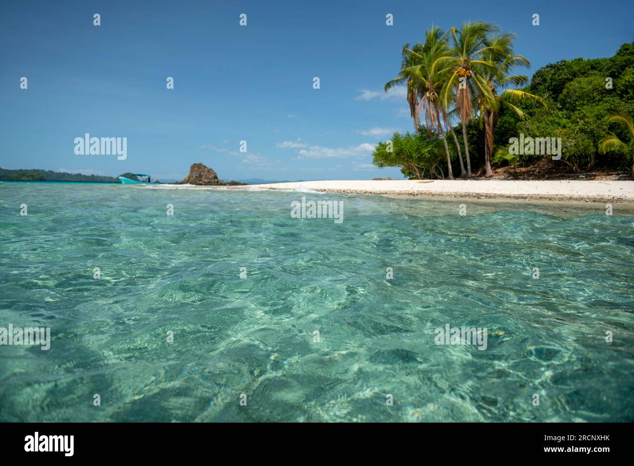 Small tropical beach, Granito de Oro island, Coiba national park, Panama, Central America -stock photo Stock Photo