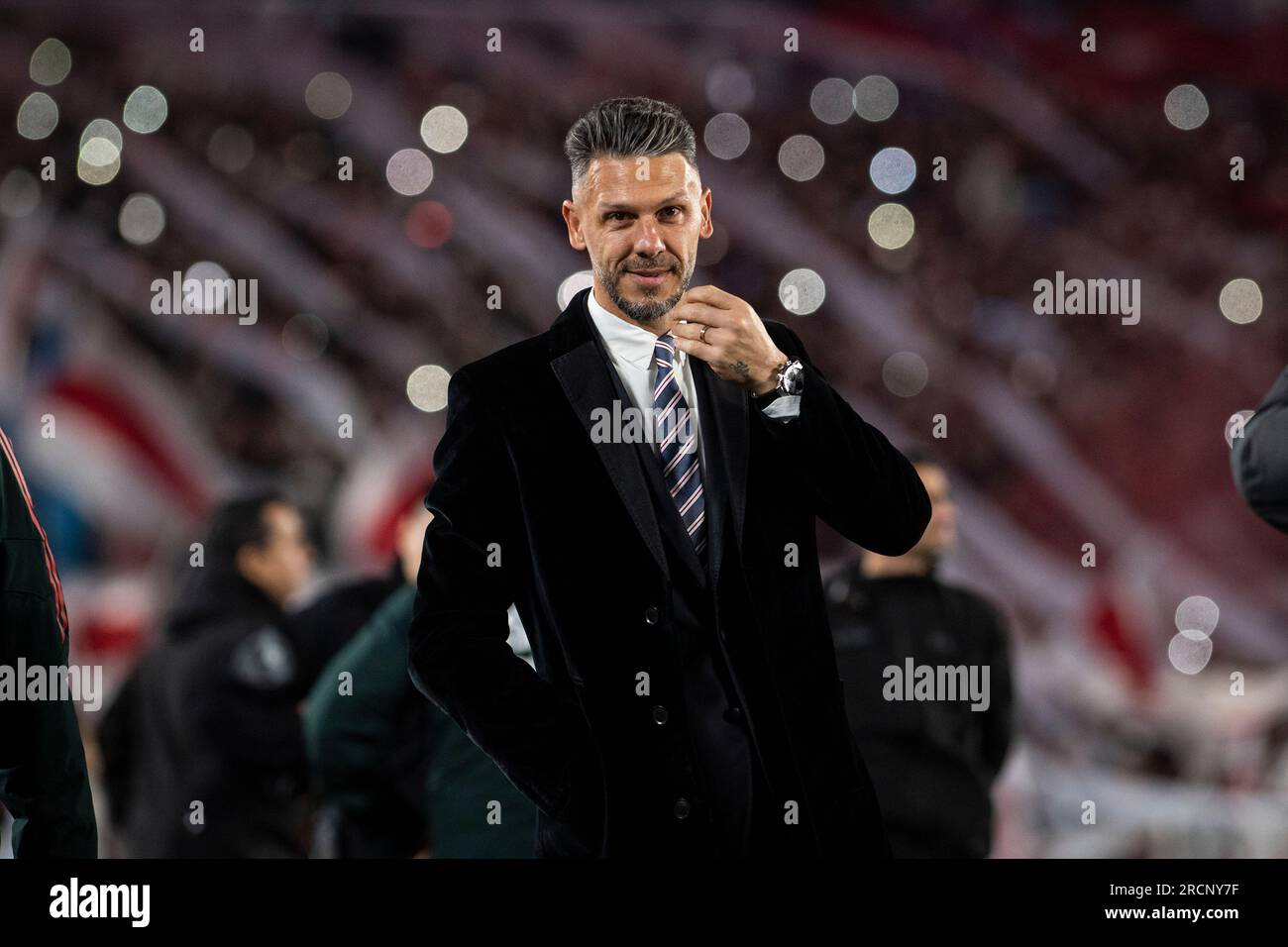 Buenos Aires, Argentina. 15th July, 2023. Martin Demichelis coach of River Plate looks on before the match between River Plate and Estudiantes as part of Liga Profesional 2023 at Estadio Mas Monumental Antonio Vespucio Liberti. Final score: River Plate 3:1 Estudiantes Credit: SOPA Images Limited/Alamy Live News Stock Photo