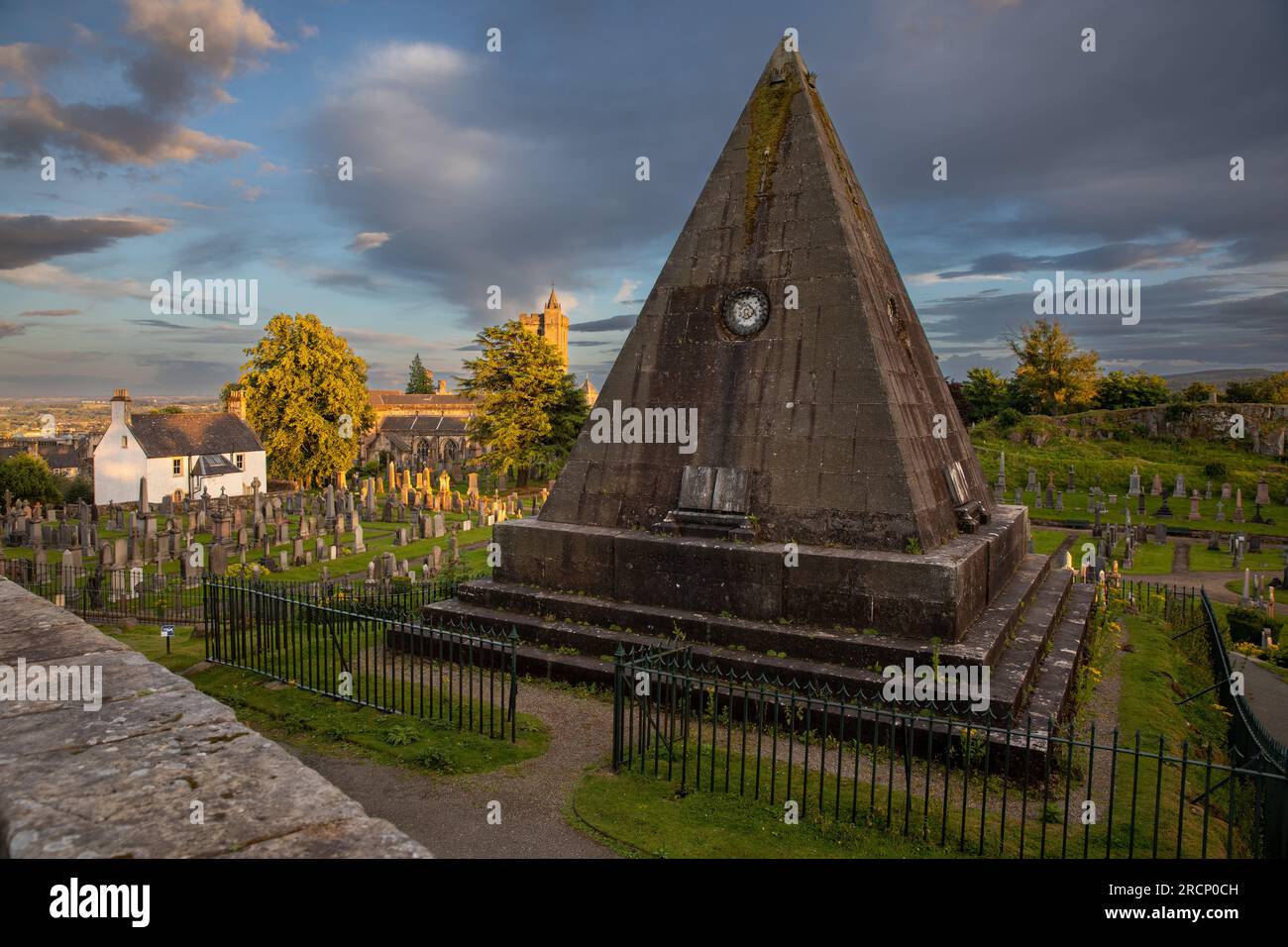The Star Pyramid in the Old Town Cemetery at the Church of the Holy Rude on a summers evening Stirling, Scotland, UK Stock Photo