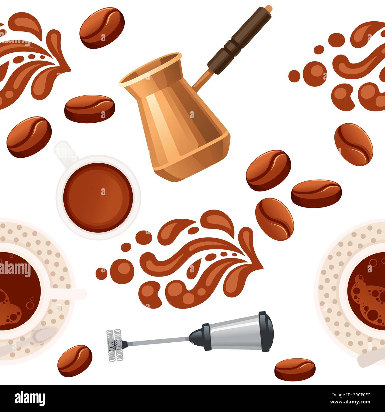 Seamless pattern coffee theme with frother and cezve vector illustration on white background Stock Vector