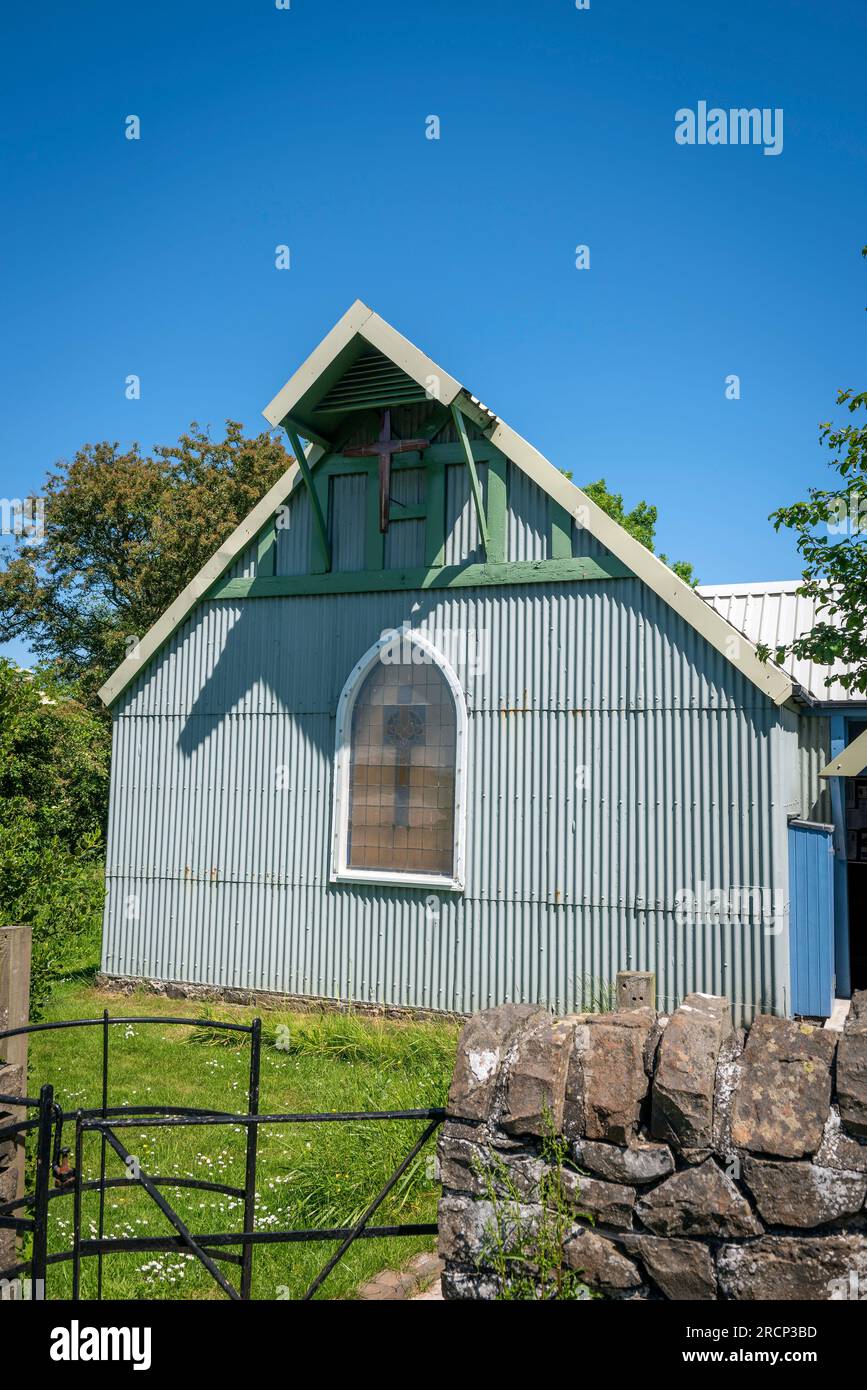 The corrugated iron church of St. Mary's at Newton-by-the-Sea in Northumberland, UK Stock Photo