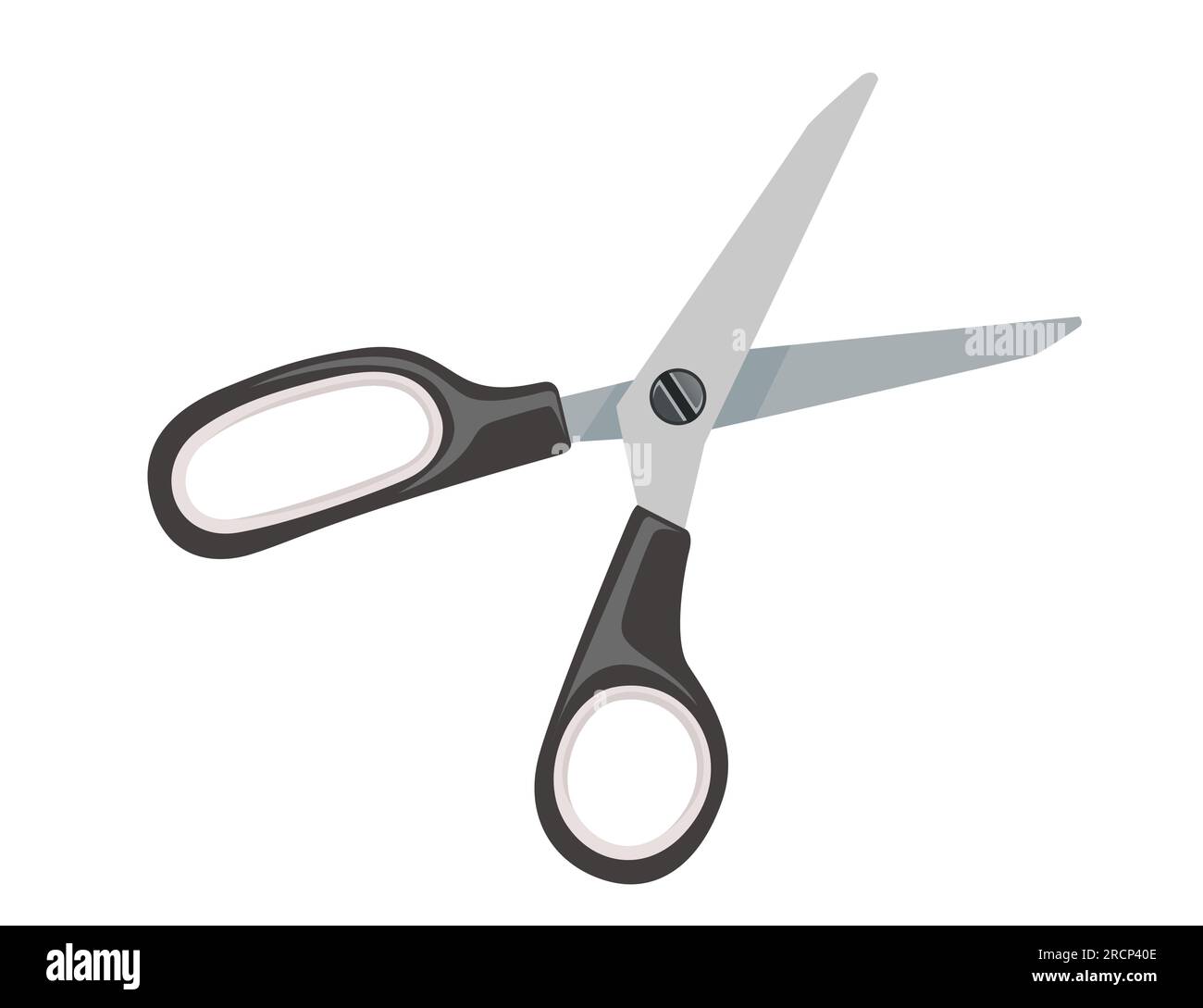 Stainless steel scissors with black plastic handle vector illustration