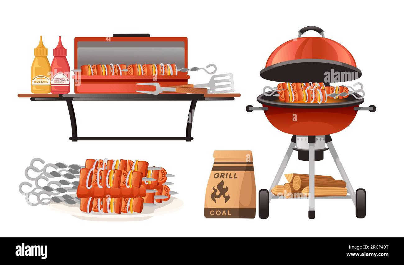BBQ grill with cooking equipment vector illustration on white background  Stock Vector Image \u0026 Art - Alamy, image size:1300x854