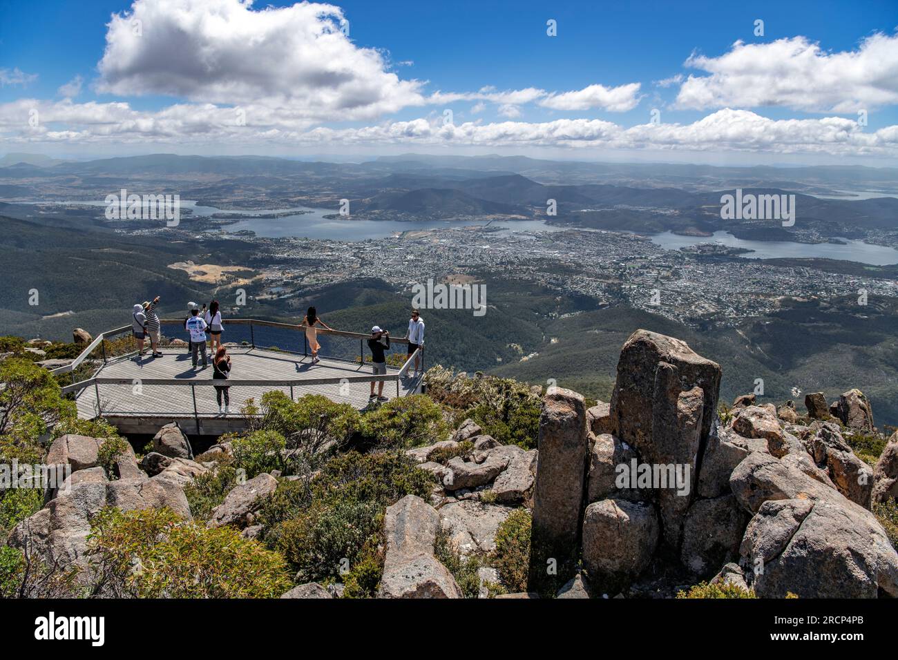 People on lookout Mount Wellington Hobart Tasmania Australia Stock