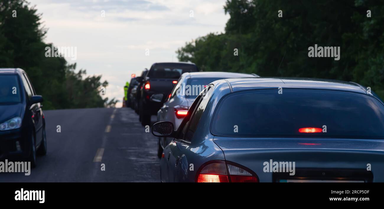traffic jams on the road are associated with the repair of the roadway