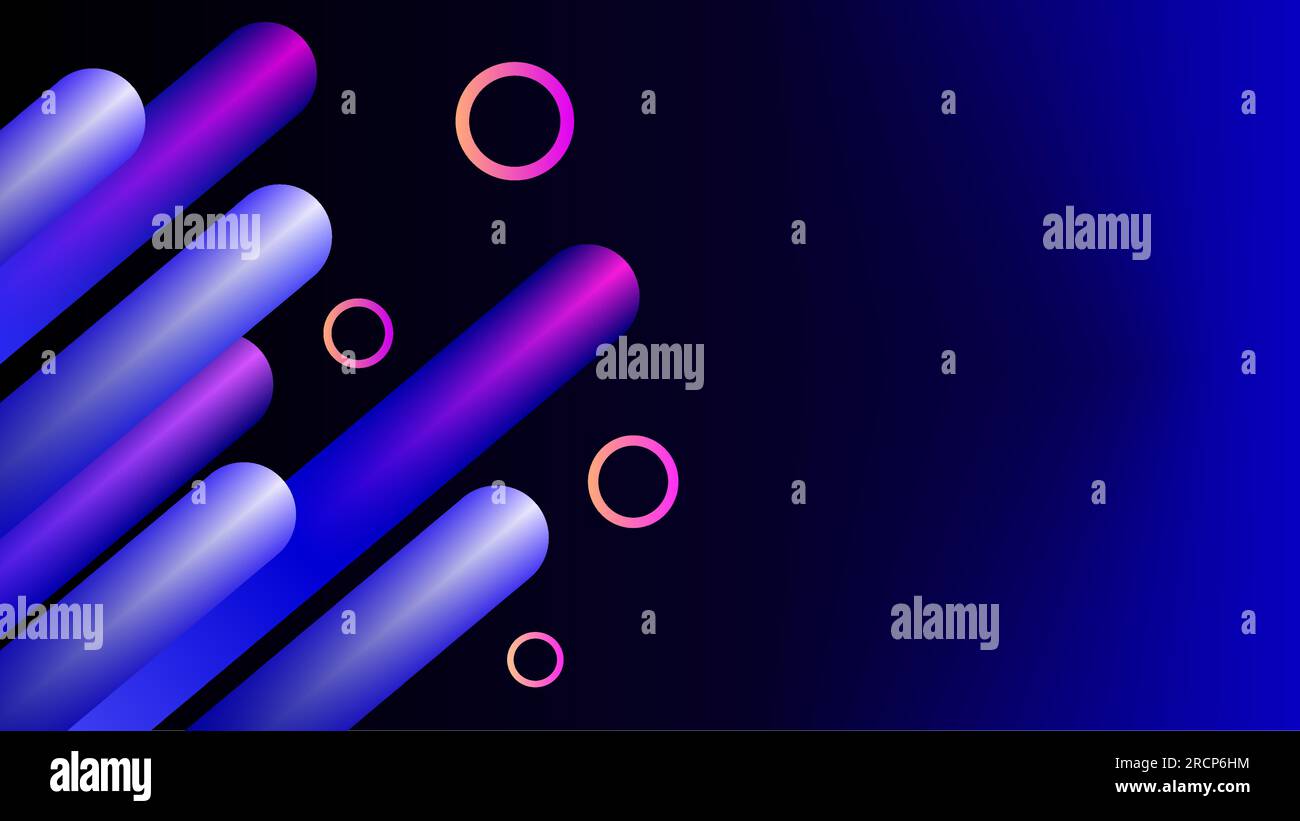 Glowing gradient tube pillars over dark blue gradient night background Stock Vector