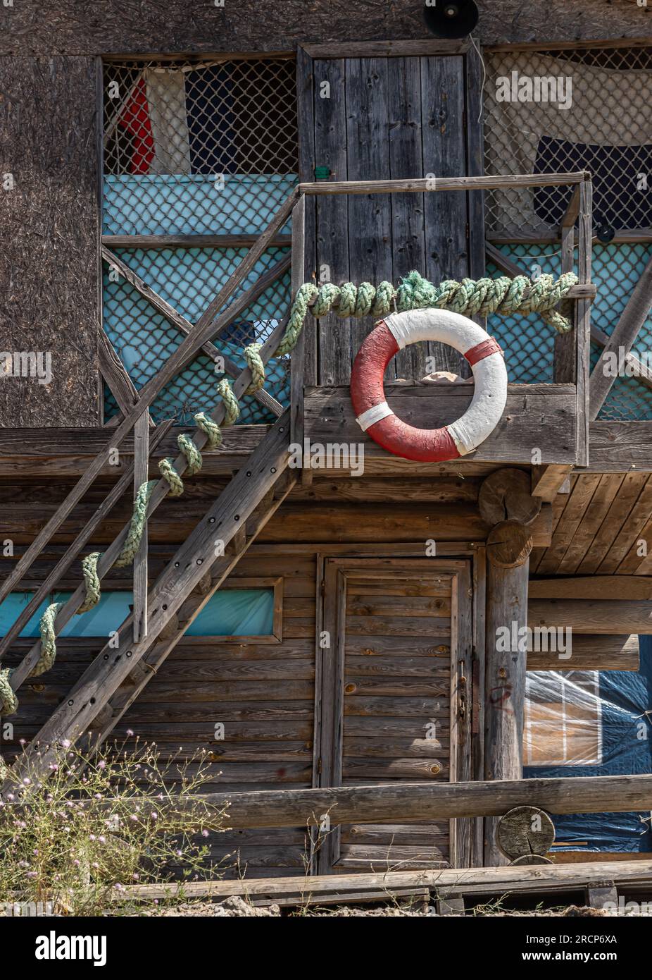 view of lifeguard float on beach house. Stock Photo