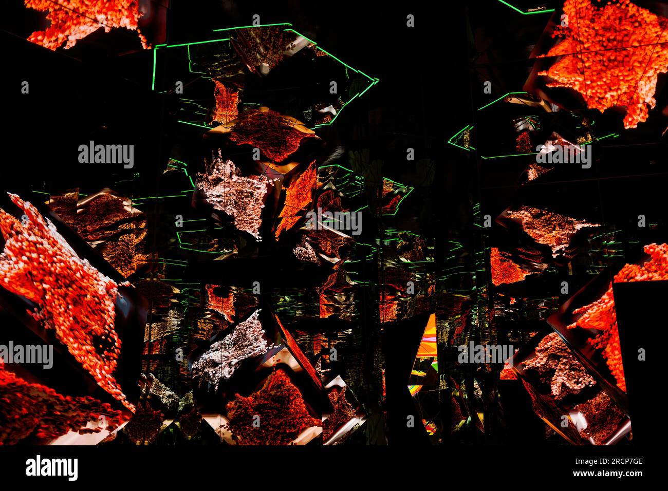 July 2023- Prague,Czechia. Interactive galaxy museum neon exhibition