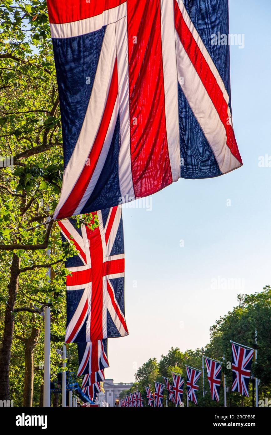Pall Mall decorated with Union flags fro King Charles' coronation Stock ...