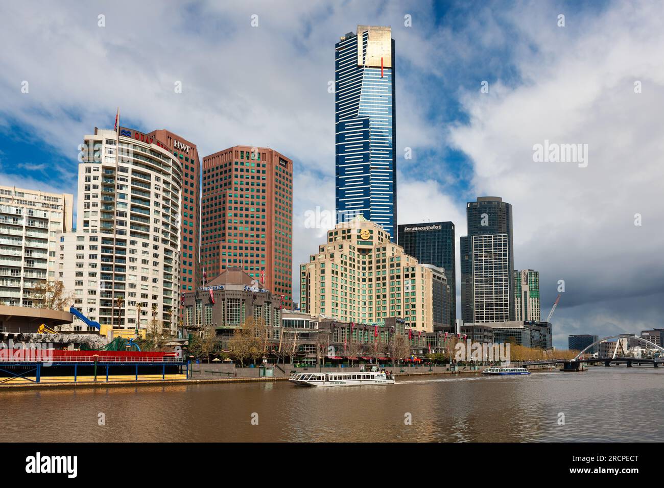 Melbourne, Australia - September 28, 2010 : Melbourne city southbank. Buildings, cafes and shopping malls on south side of Yarra River. Stock Photo