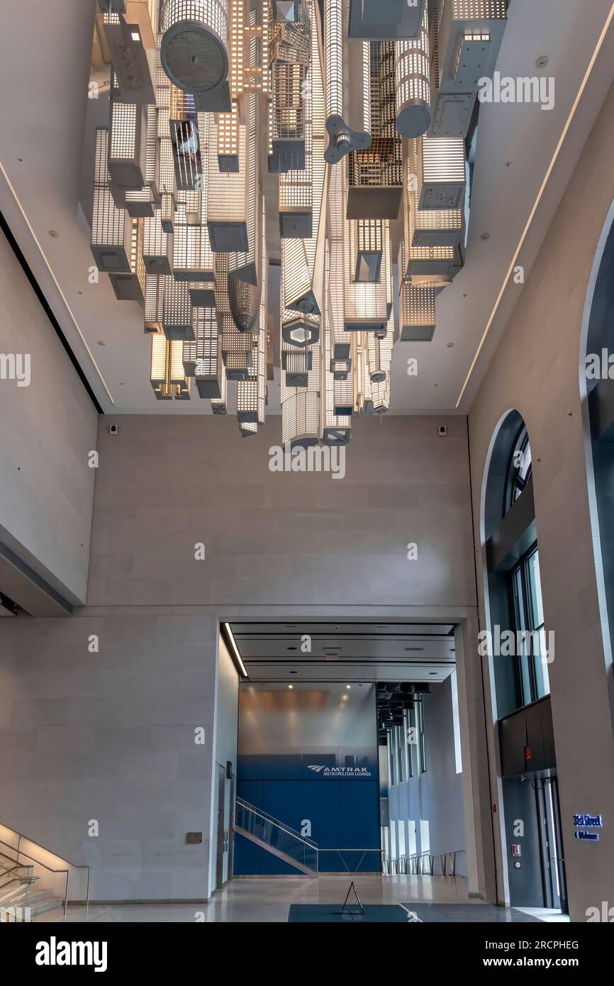 New York City, NY, USAJune 2022; Low angle view of The Hive, art of