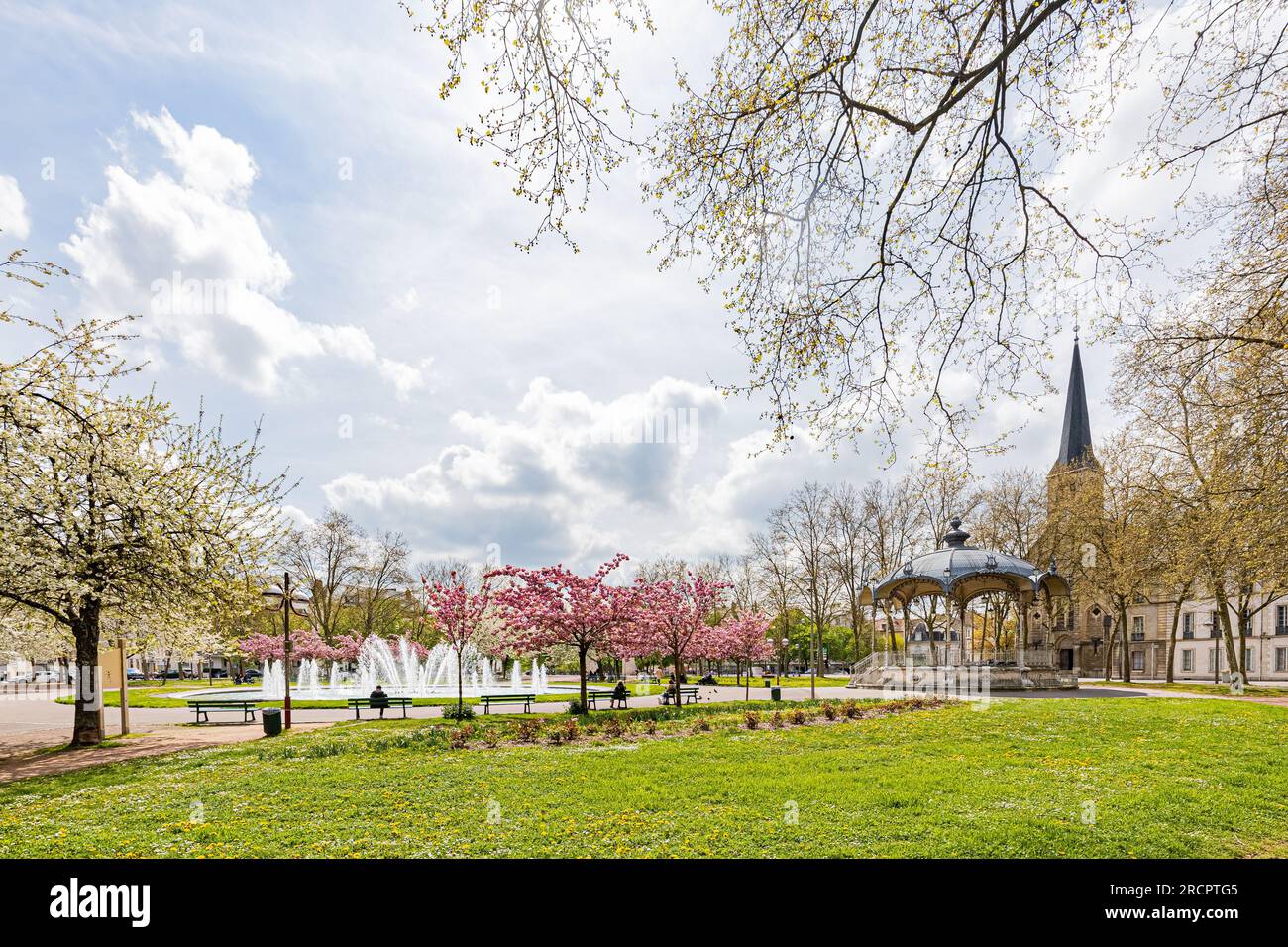 La place Wilson à Dijon aux couleurs du printemps et ses cerisiers