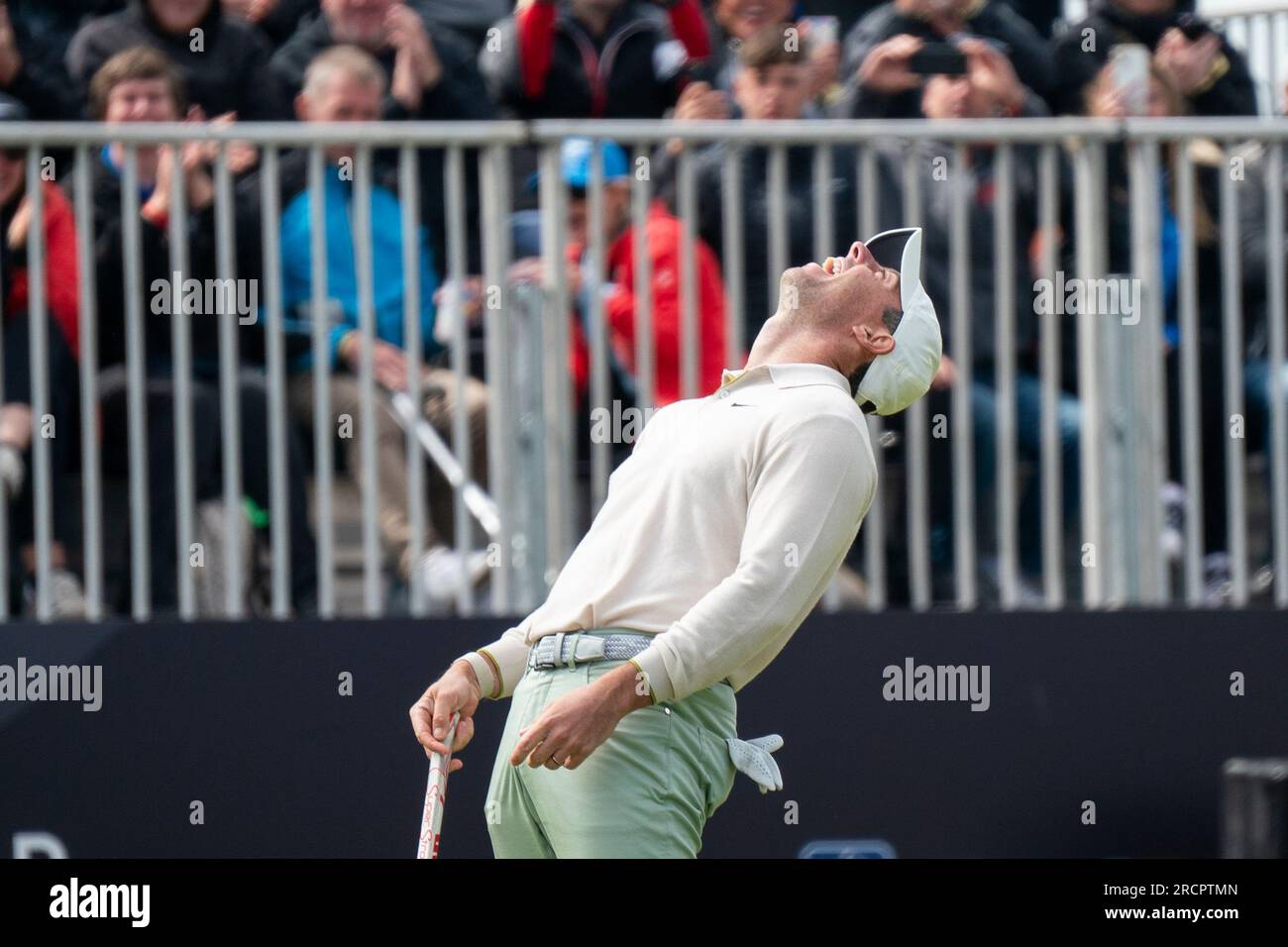 North Berwick, East Lothian, Scotland, UK. 16th July 2023. Rory McIlroy wins Genesis Scottish Open with a birdie  to beat Robert MacIntyre by one shot at the 18th hole at the Renaissance Club in North Berwick.  Iain Masterton/Alamy Live News Stock Photo