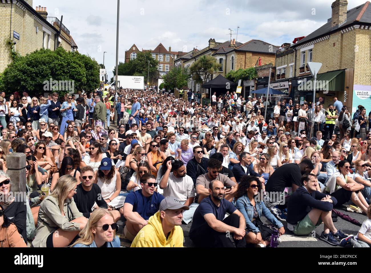 London, UK, 16 July 2023 Northcote road SW11 Battersea closed and crowd