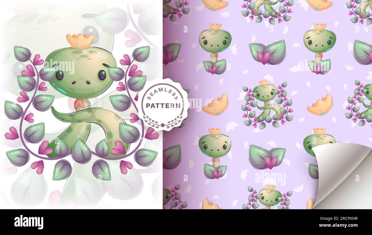 Cartoon adorable character animal snake - seamless pattern Stock Vector ...