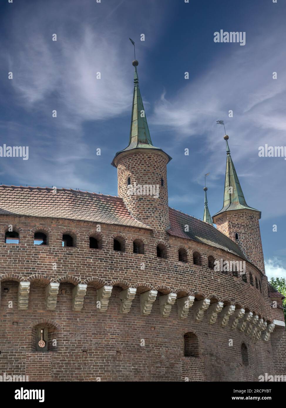 Medieval Barbican fortification in Old Town Krakow, Poland Stock Photo