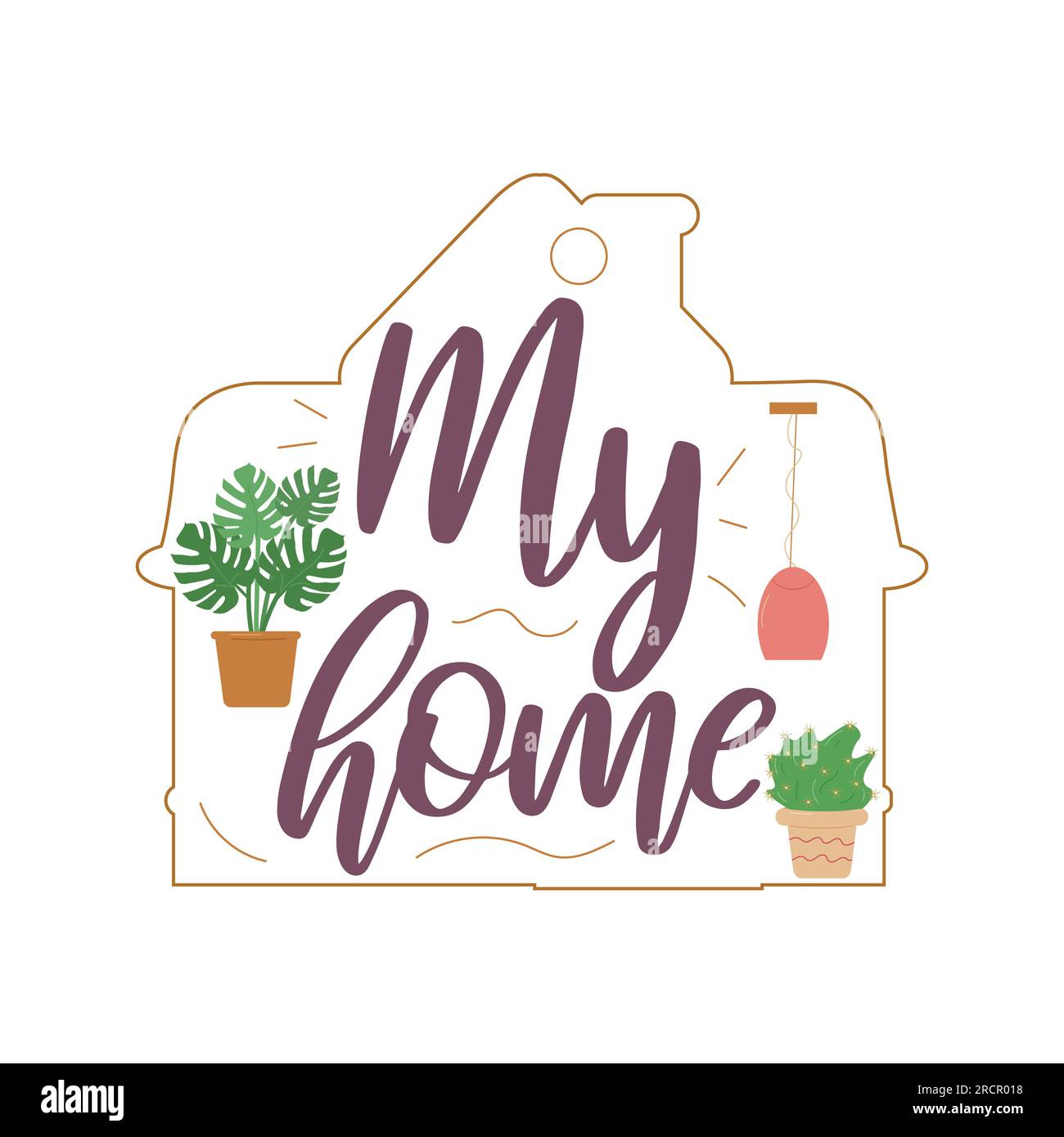 Cozy phrases on the theme of home. My house. Color inscription in the