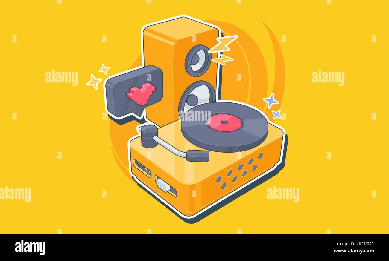 Vinyl player with a vinyl disk in the style of pop art. DJ deck. Vector