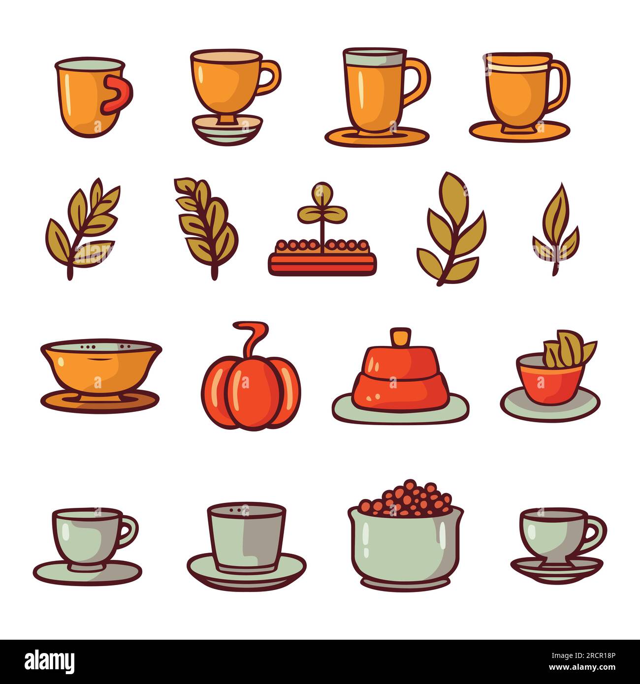 Big set of coffee related icons. Cafe and beverage colorful icons set