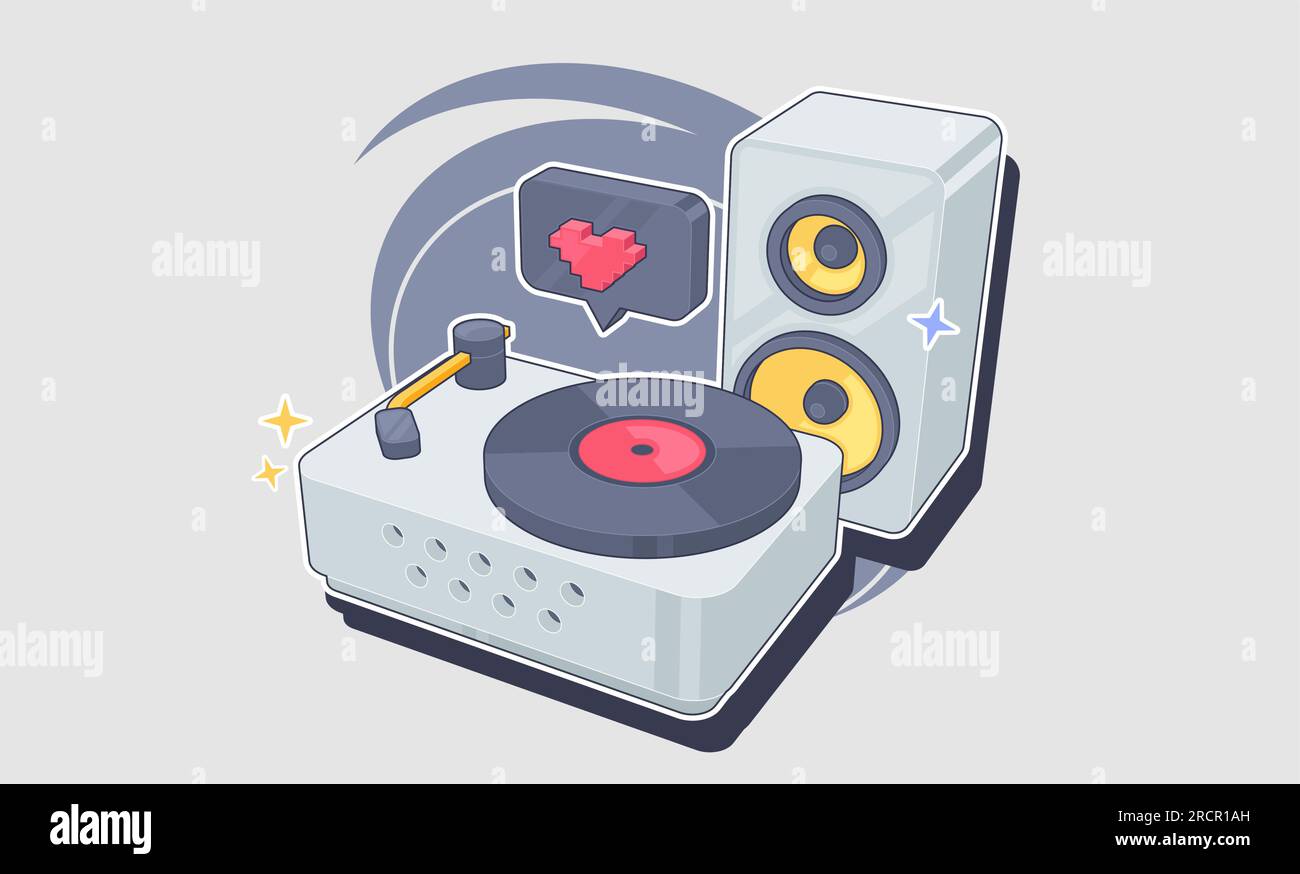 Vinyl player with a vinyl disk in the style of pop art. DJ deck. Vector