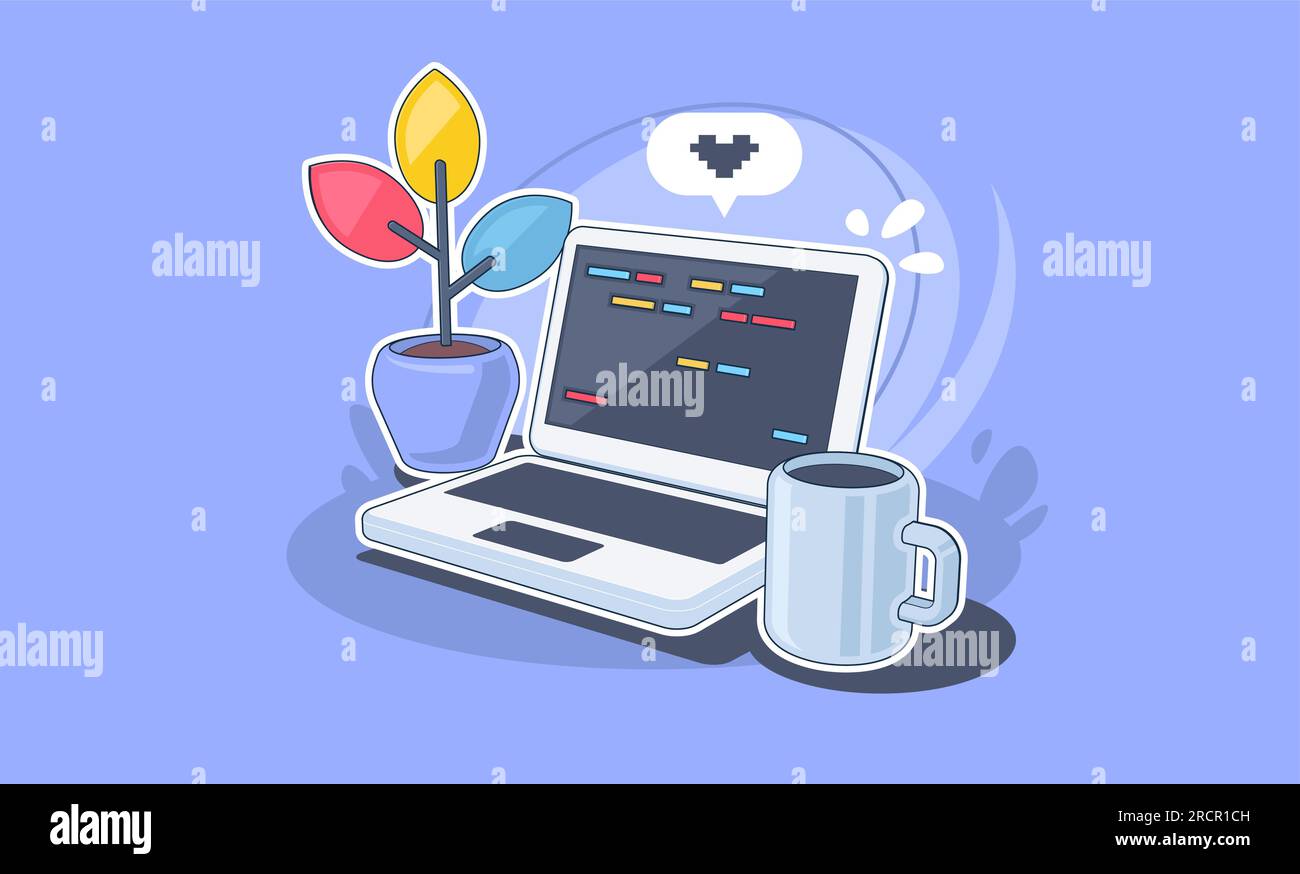 Work desk with laptop. Work from home. Freelance. Software development